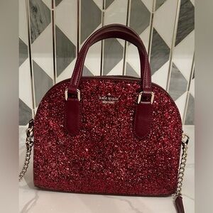 Kate Spade Red Glitter Dome Satchel Crossbody Bag